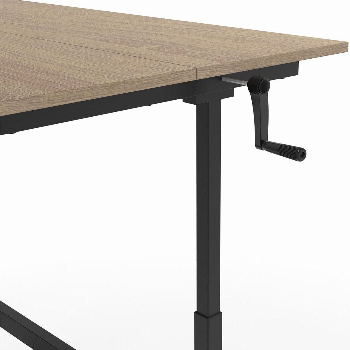 ID MARKET Bureau droit JEANNE assis debout à manivelle hauteur réglable 70 - 120 cm bois façon hêtre et noir