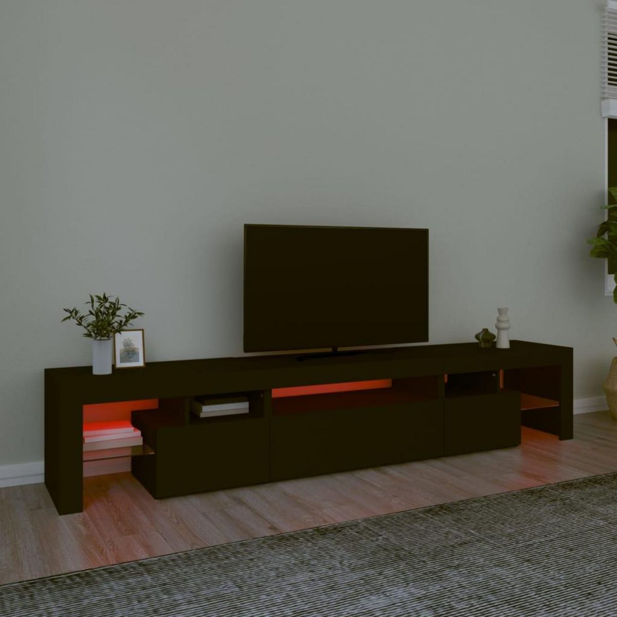VIDAXL Meuble TV avec lumieres LED Noir 215x36,5x40 cm