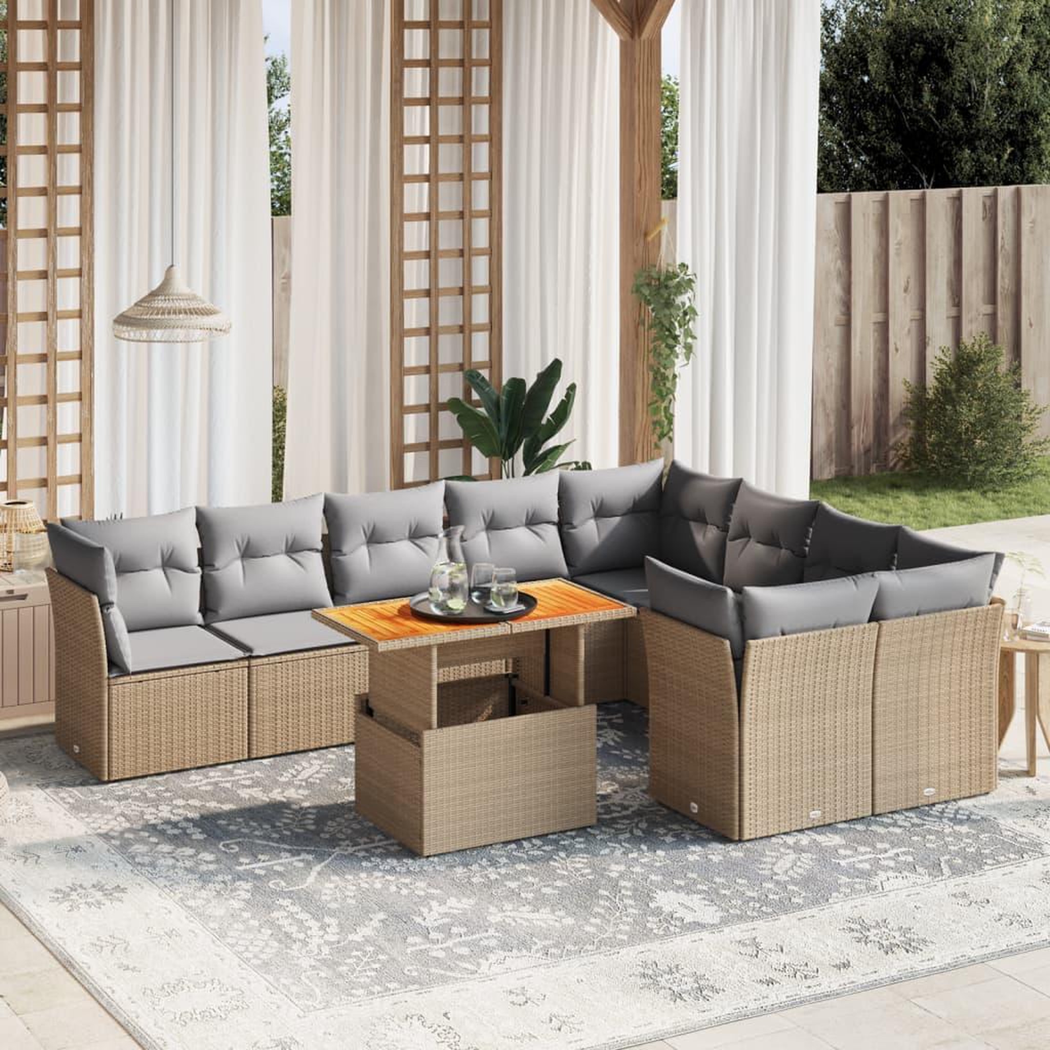 VIDAXL Salon de jardin avec coussins 10 pcs beige resine tressee