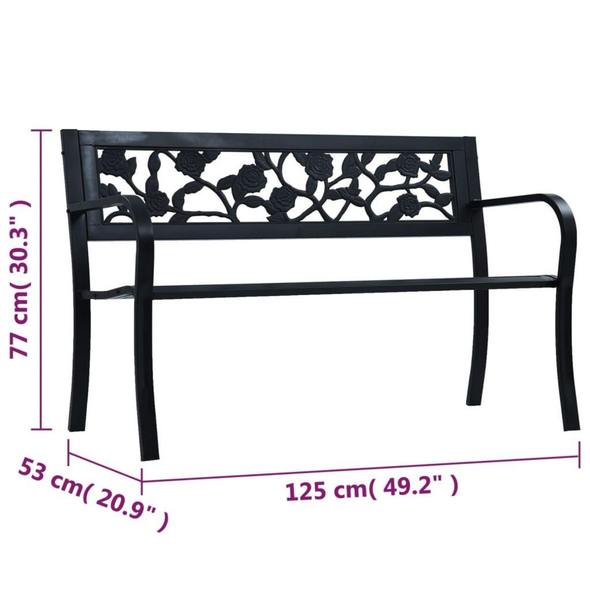 VIDAXL Banc de jardin 125 cm Noir Acier