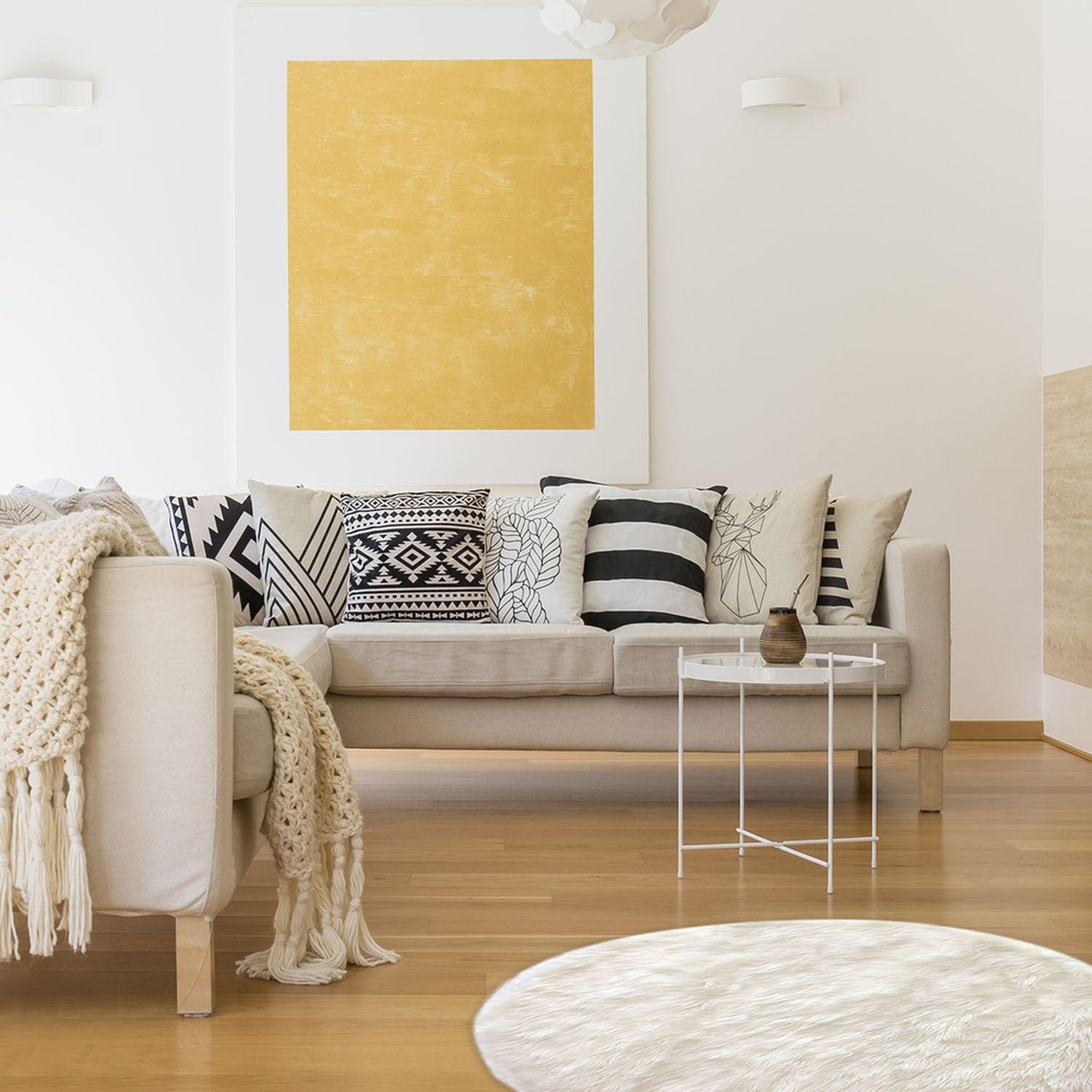 Voir la diapositive 2 : The Home Deco Factory Tapis rond imitiation fourrure cocooning - diam. 115 cm - blanc ecru