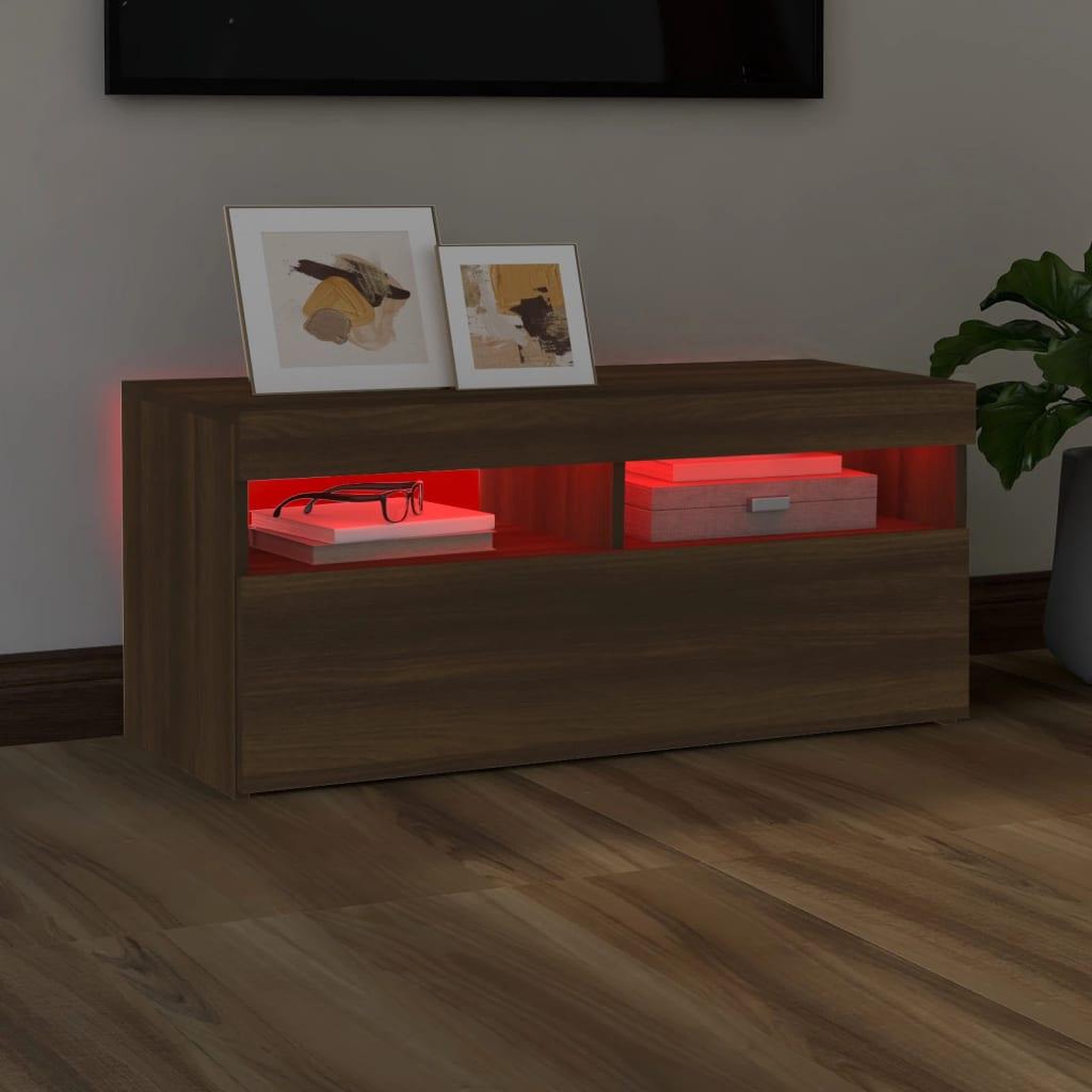 Voir la diapositive 5 : VIDAXL Meuble TV avec lumieres LED Chene marron 90x35x40 cm