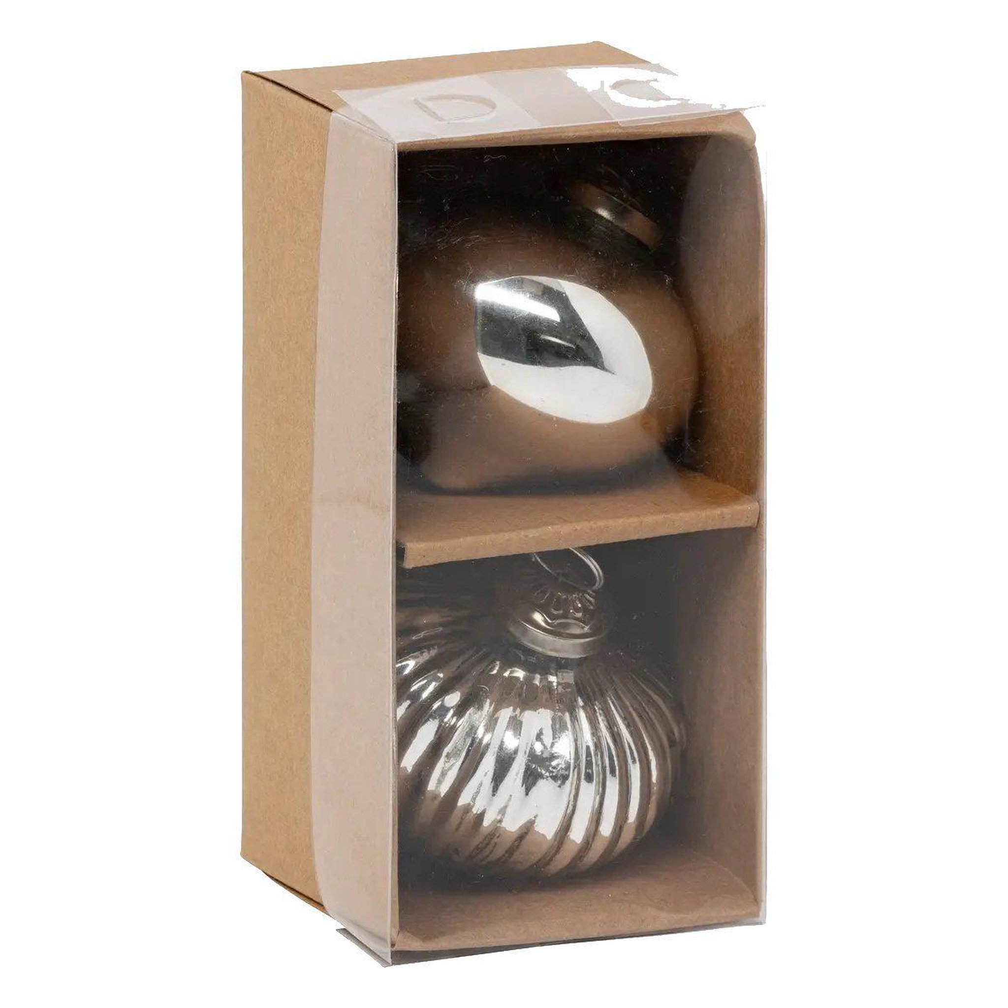Voir la diapositive 6 : ATMOSPHERA Lot de 2 boules de noël en verre  goutte  8cm argent