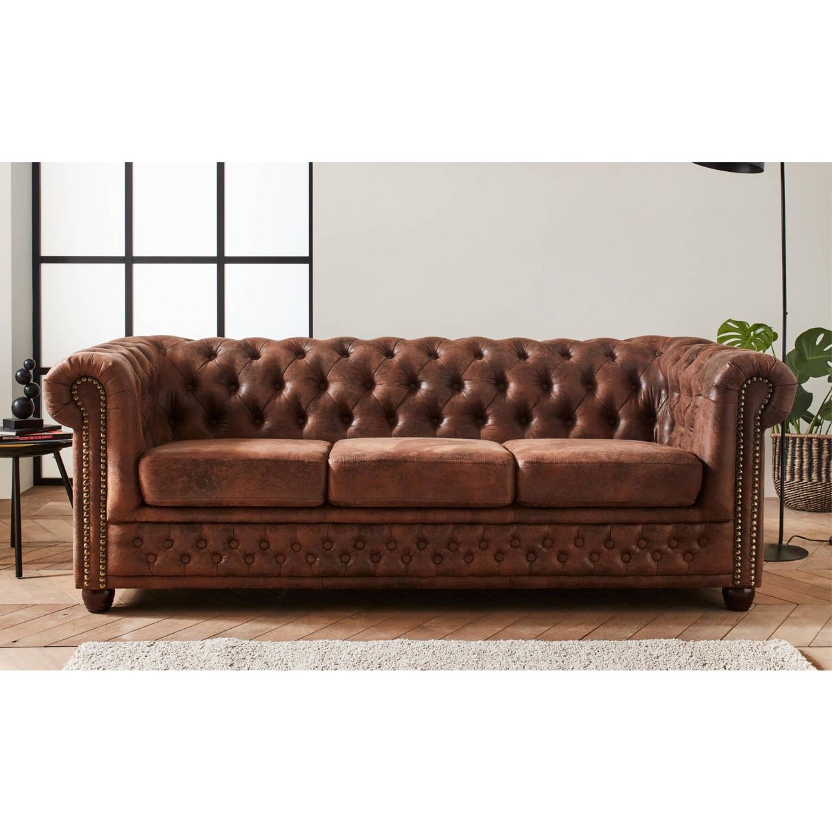 LISA DESIGN Winston - canapé 3 places chesterfield - style industriel
