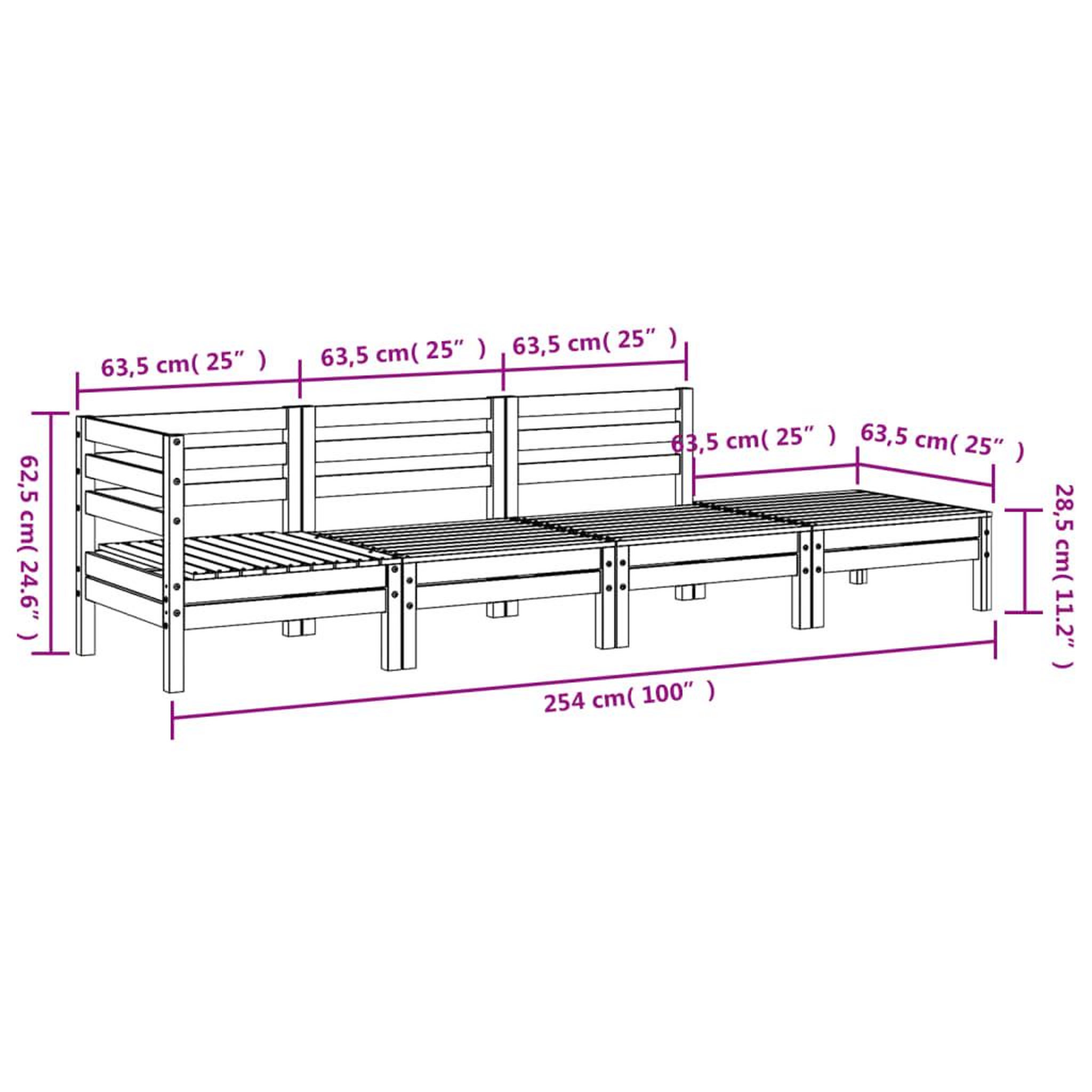 Voir la diapositive 6 : VIDAXL Canape de jardin 4 places bois de pin impregne