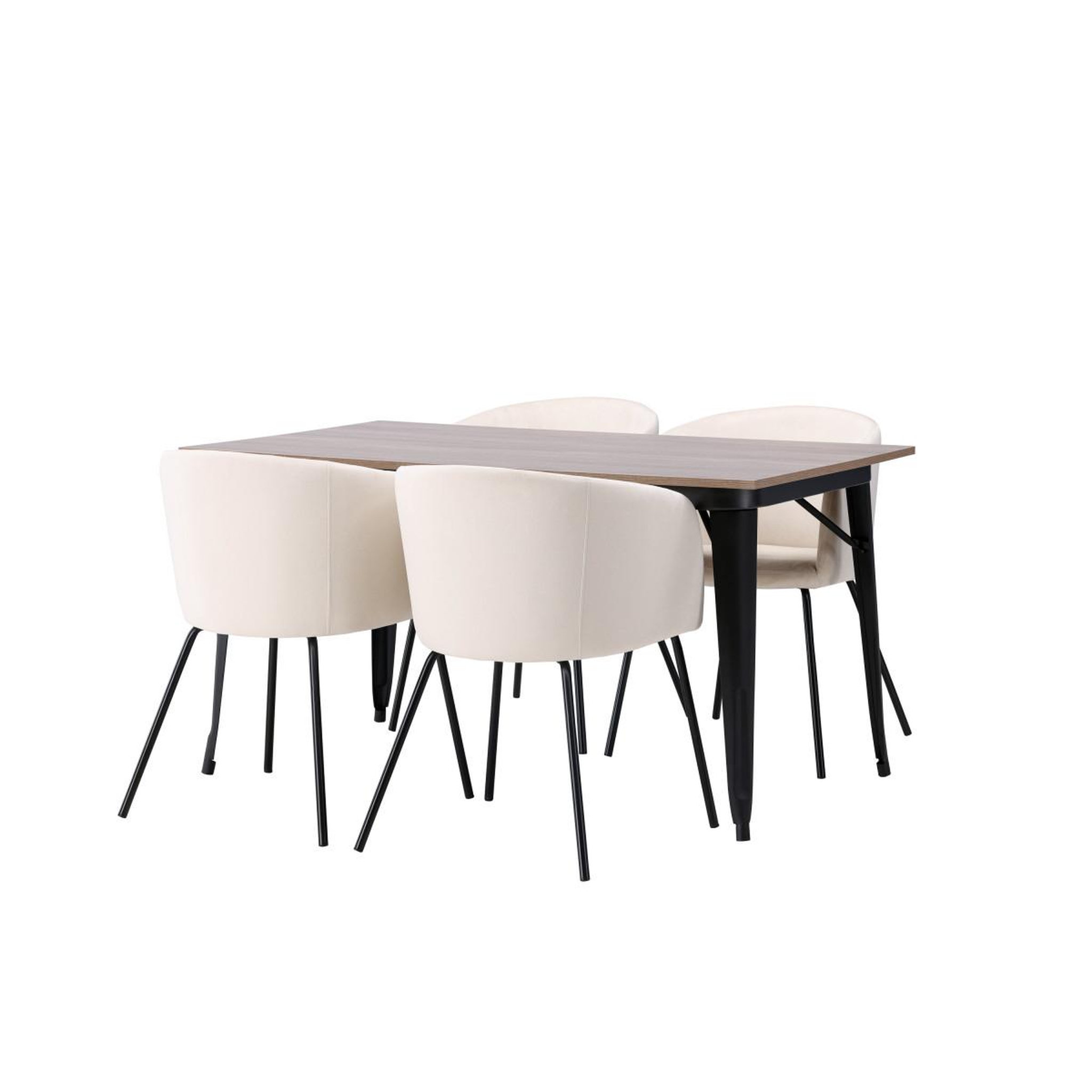 Voir la diapositive 3 : Paris Prix Ensemble table à manger & 4 chaises velours  tempe & berit  140cm naturel & beige