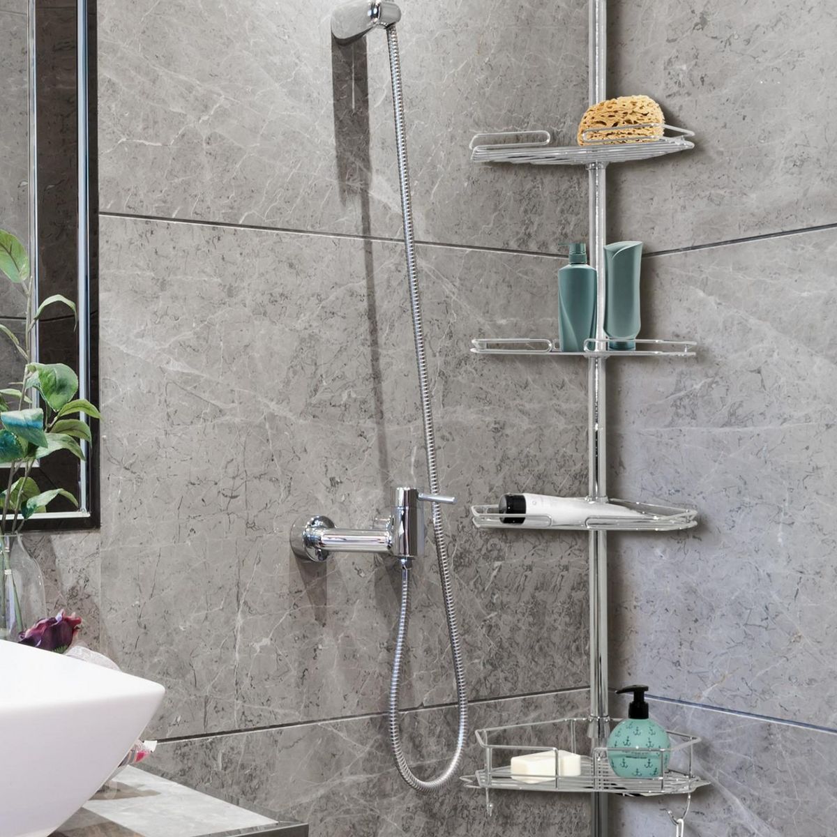 ID MARKET Etagère d'angle de douche télescopique en acier inoxydable