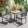 Voir la diapositive 2 : OUTSUNNY Lot de 4 chaises de jardin assise dossier textilène structure alu accoudoirs revêtement PVC effet bois