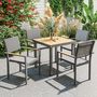 Voir la diapositive 2 : OUTSUNNY Lot de 4 chaises de jardin assise dossier textilène structure alu accoudoirs revêtement PVC effet bois