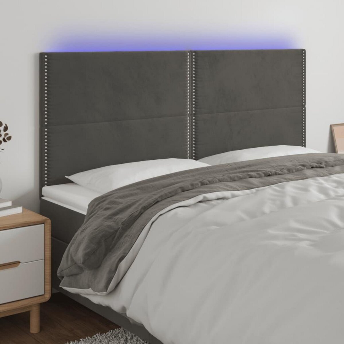 VIDAXL Tete de lit a LED Gris fonce 160x5x118/128 cm Velours