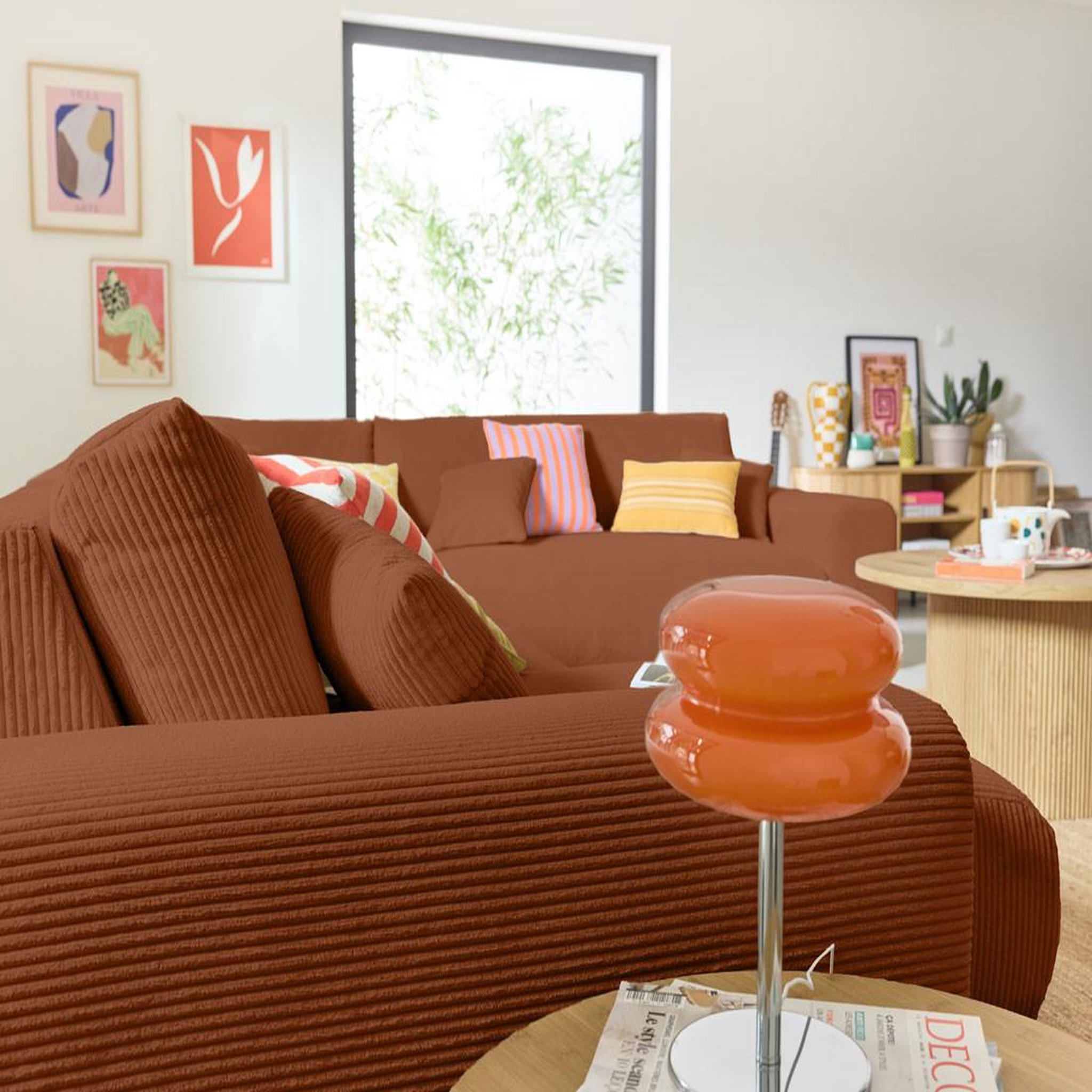 Voir la diapositive 3 : BEST MOBILIER Garance - canapé modulable d'angle droit - 8 places - en velours côtelé