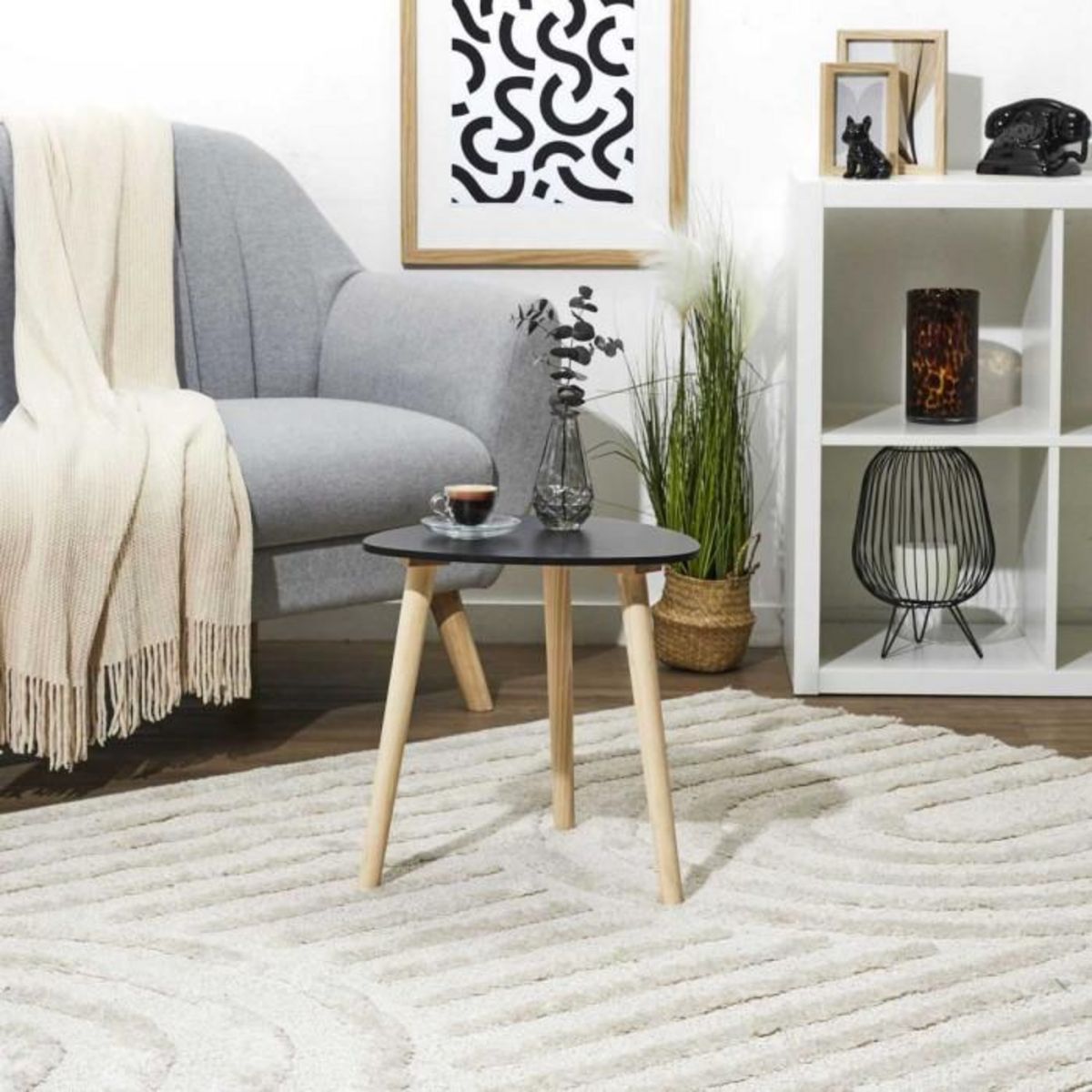 Paris Prix Table d'Appoint Scandinave  Shelly  38cm Noir & Naturel