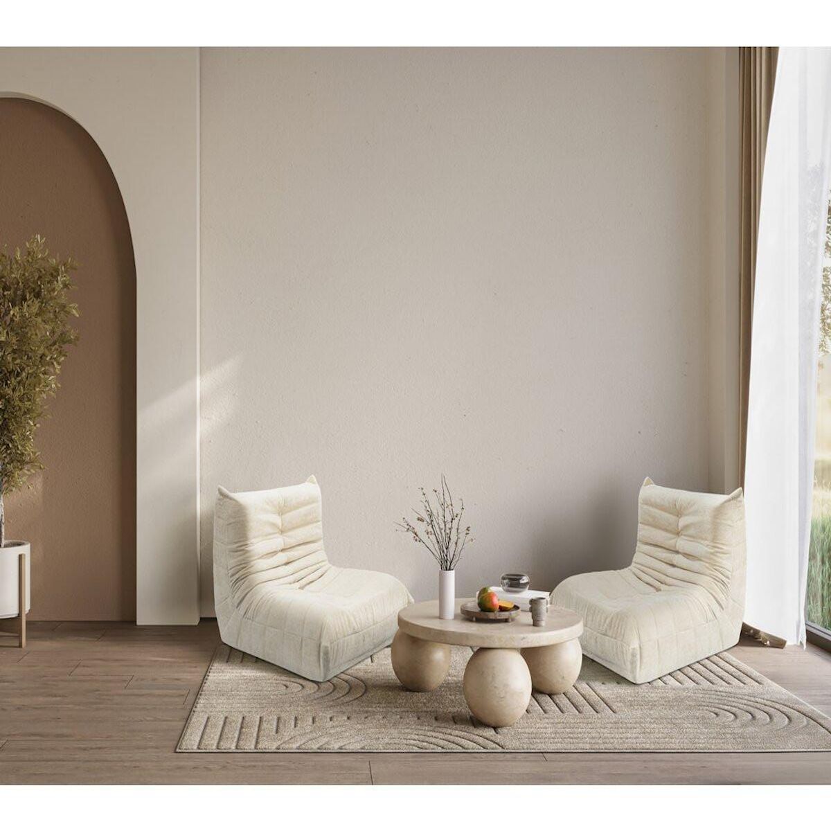 Habitat et Jardin Chauffeuse en tissu texturé  Velasca  - 95 x 100 x 75 cm - Beige