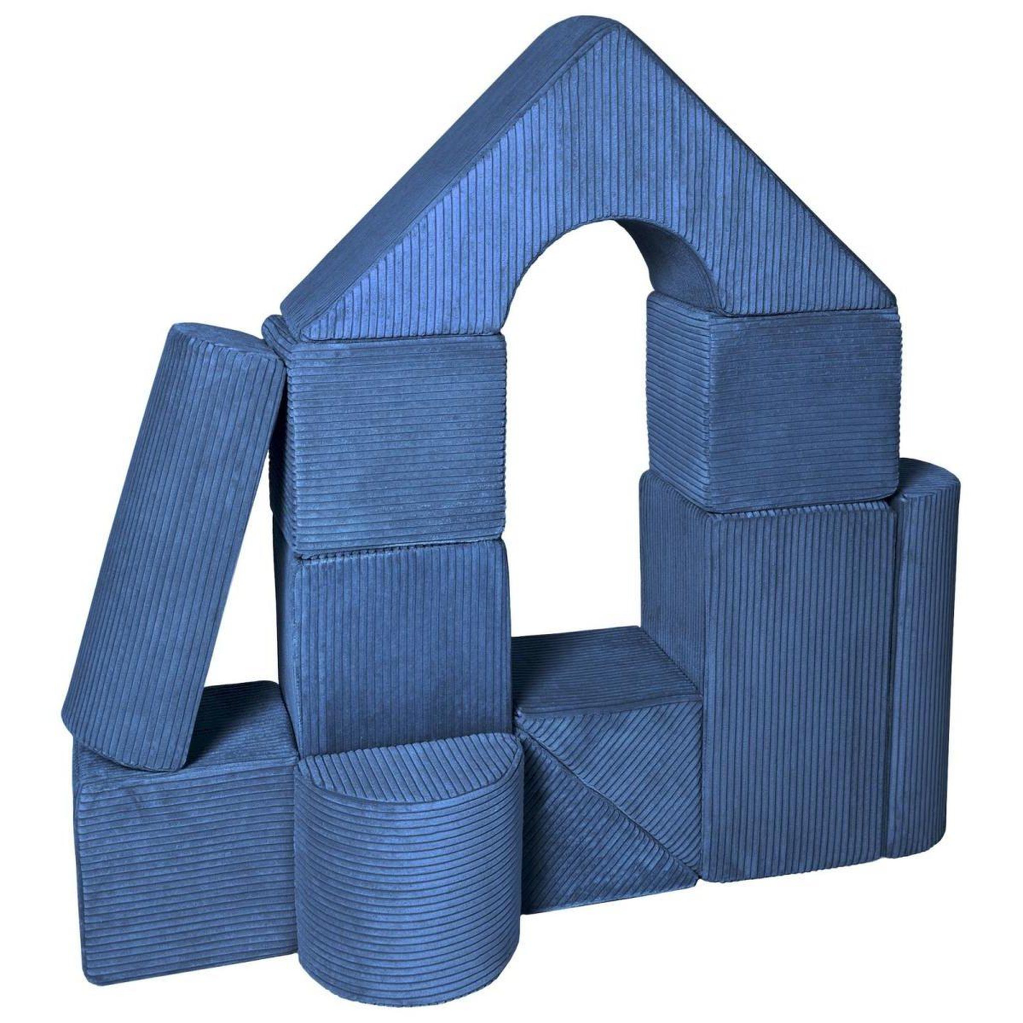 VELINDA Ensemble château (11 grands blocs de mousse) — bleu marine (velours côtelé)