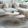 Voir la diapositive 2 : ID MARKET Lot de 2 tables basses gigognes ALASKA rondes 54/70 effet marbre et pied doré