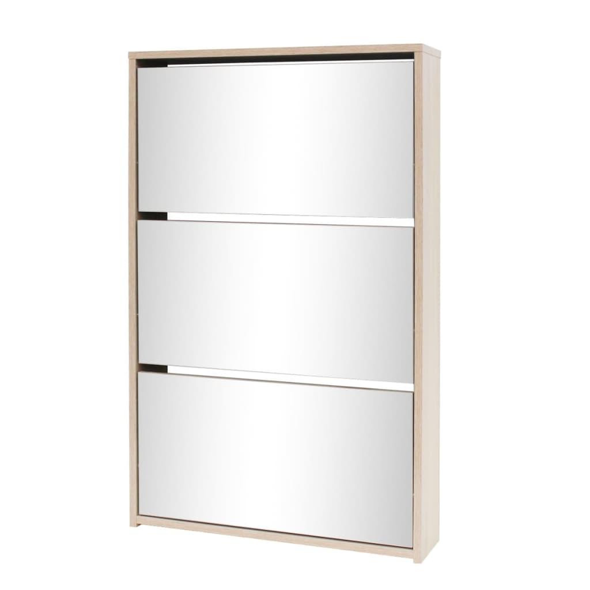 Voir la diapositive 2 : VIDAXL Meuble a chaussures 3 etageres Miroir 63x17x102,5 cm Chene