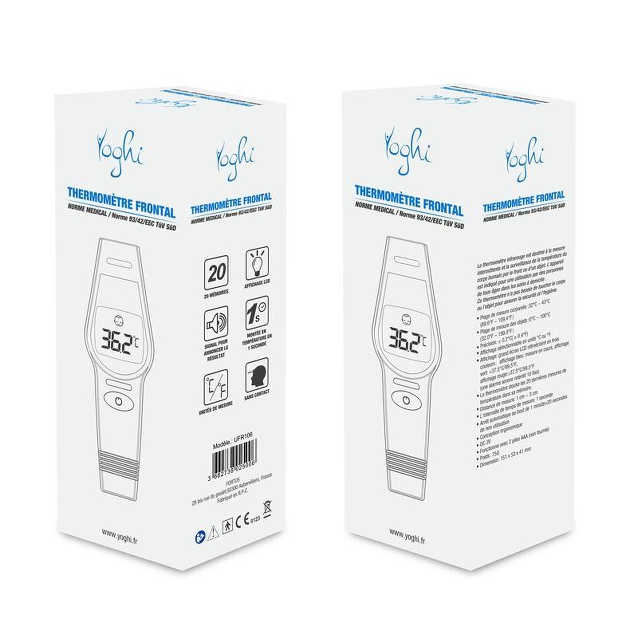 Voir la diapositive 5 : YOGHI Thermomètre frontal numérique – norme médical 93-42-eec ufr106