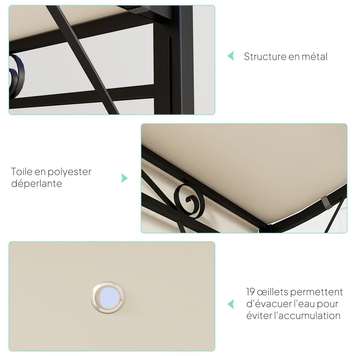 OUTSUNNY Pergola tonnelle de jardin avec auvent réglable métal époxy polyester haute densité crème