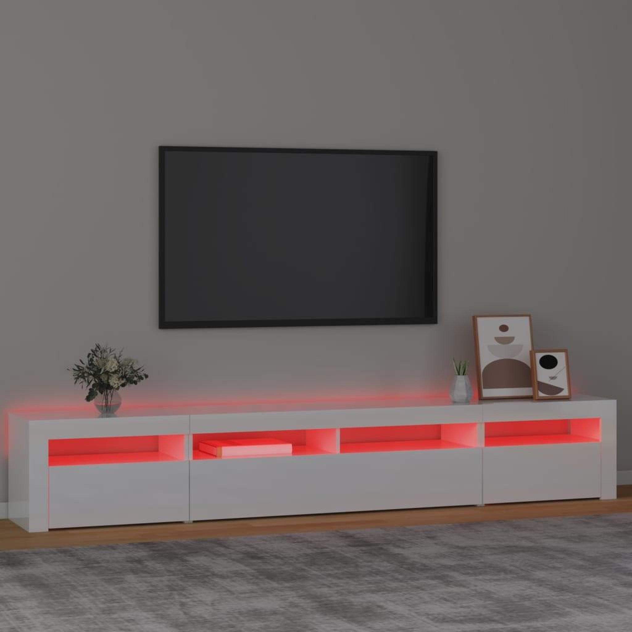 Voir la diapositive 5 : VIDAXL Meuble TV avec lumieres LED Blanc brillant 240x35x40 cm