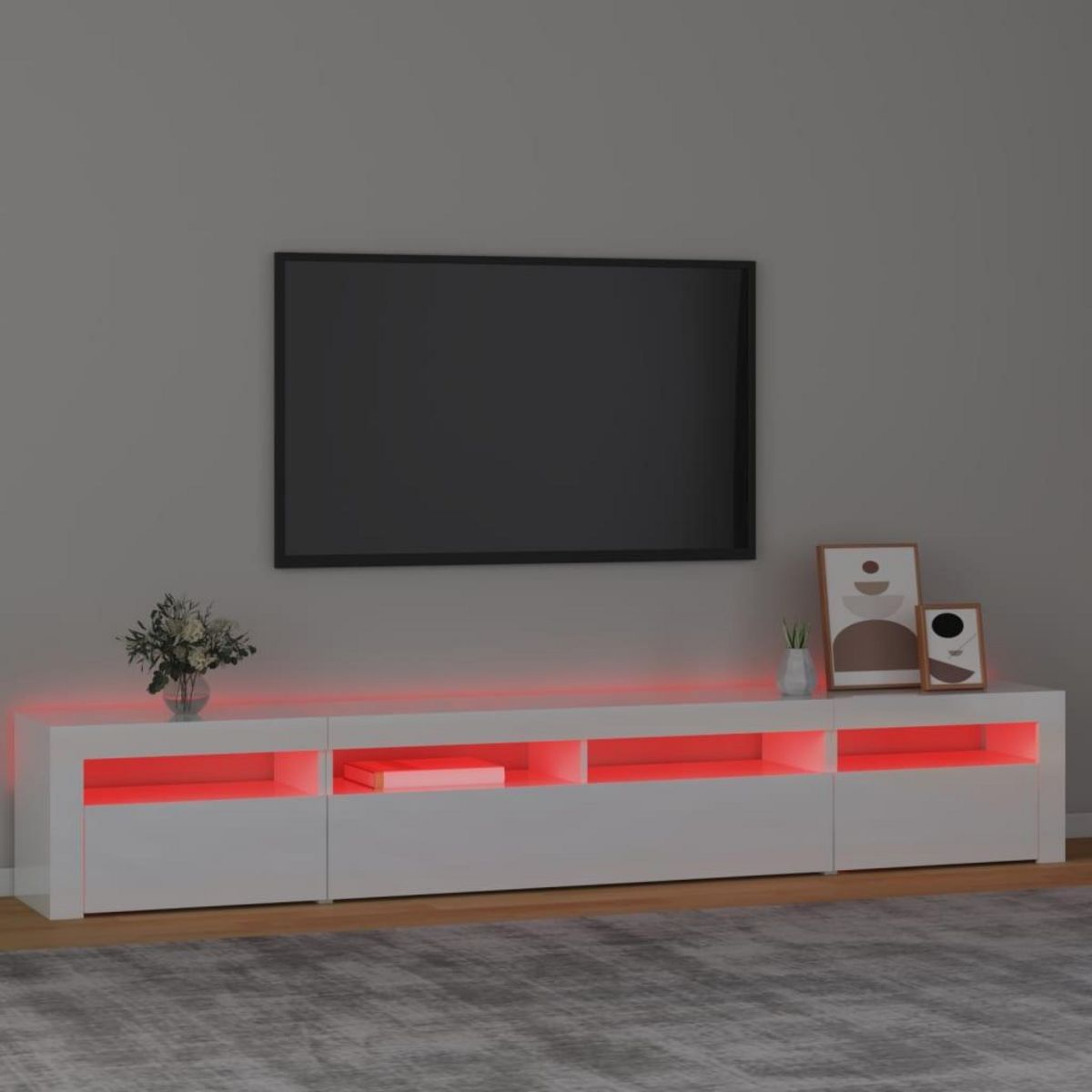 VIDAXL Meuble TV avec lumieres LED Blanc brillant 240x35x40 cm