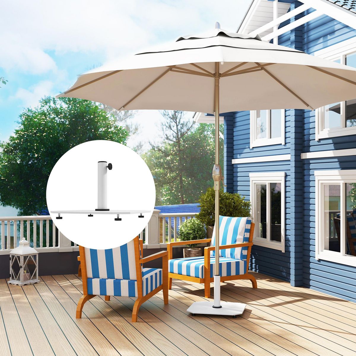 OUTSUNNY Pied de parasol carré dim. 49 x 49 cm poids net 18,5 Kg pieds de nivellement antidérapants fonte blanc