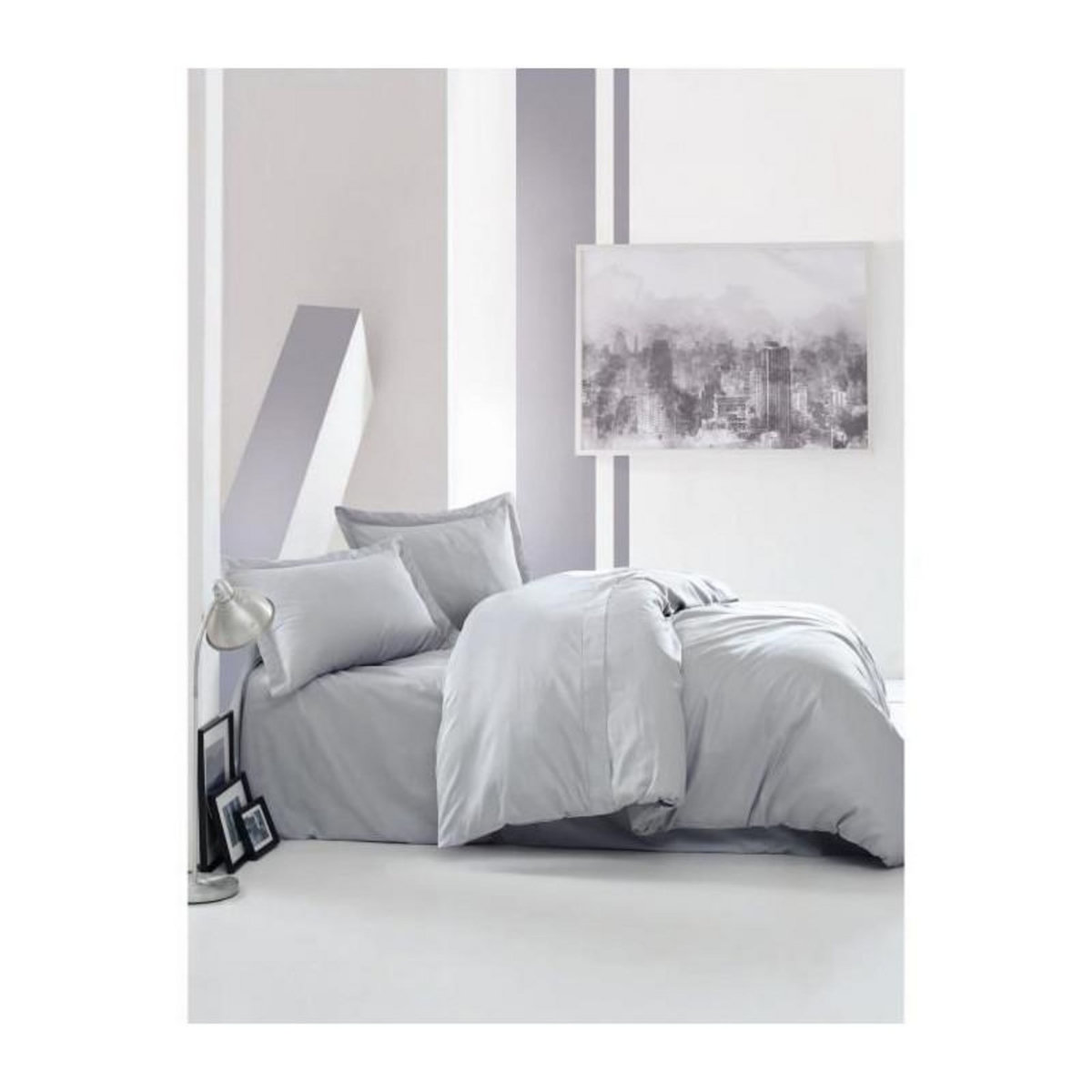 GENERIQUE Parure de lit - 129CTN63609 - 1 housse de couette 220 x 240 cm + 2 taies d'oreiller 60 x 60 cm - Satiné 100% coton - Gris