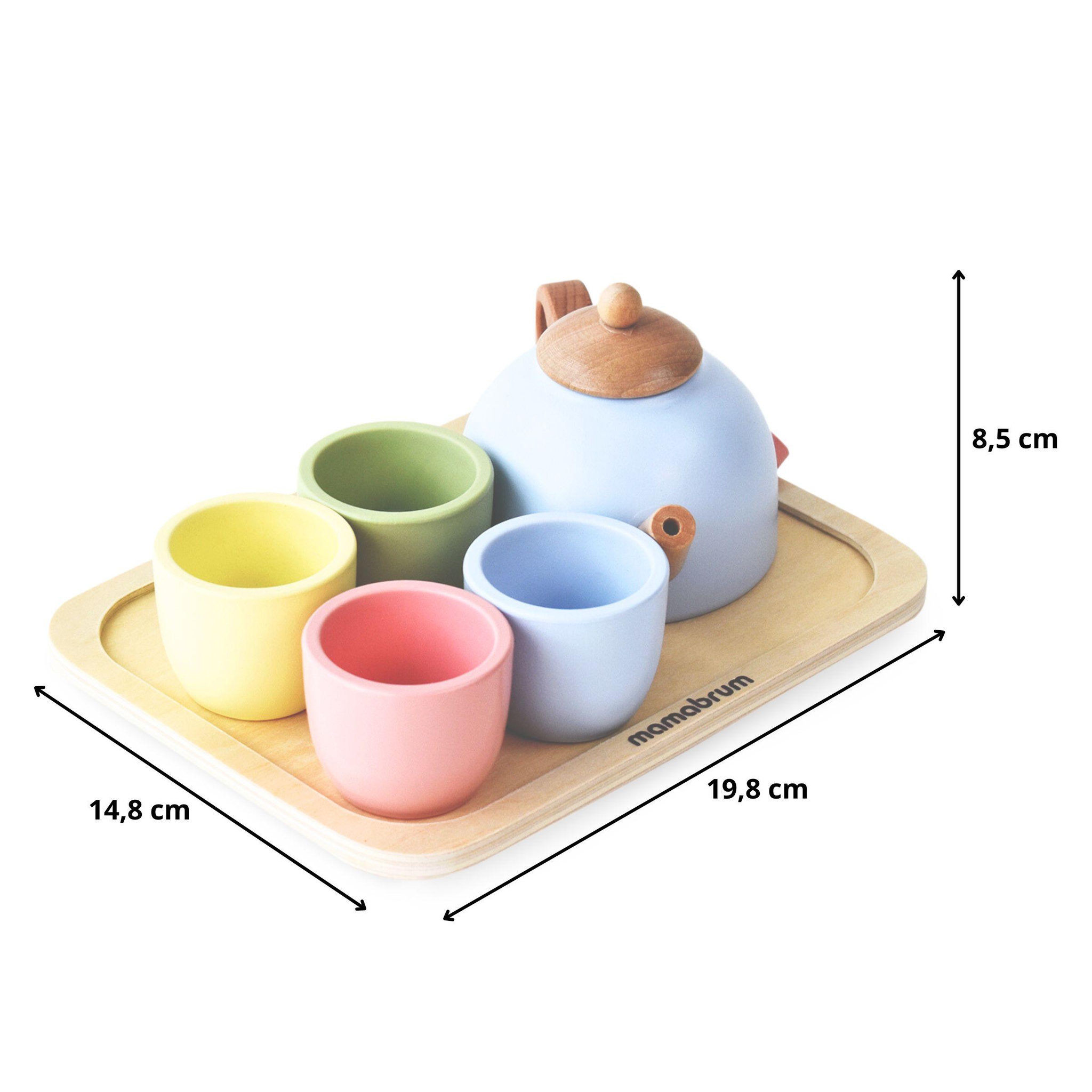 Voir la diapositive 3 : MAMABRUM Dinette Service a The Bois Enfant Mamabrum 7 Pcs Plateau 19x14 cm 3 Ans