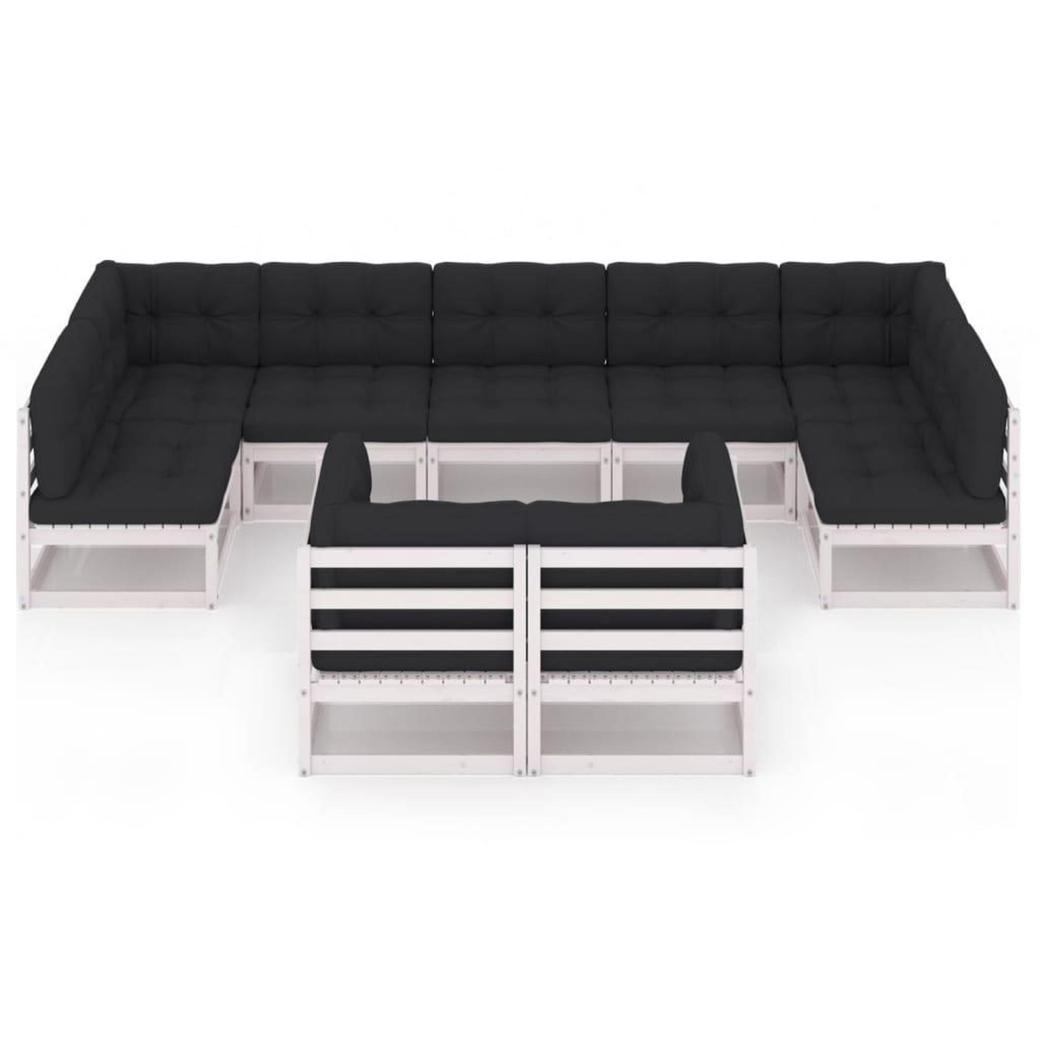 Voir la diapositive 3 : VIDAXL Salon de jardin 9 pcs avec coussins Blanc Bois de pin massif