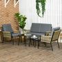 Voir la diapositive 2 : OUTSUNNY Salon de jardin en résine tressée modulable 4 pers. 5 pièces avec 1 canapé 2 fauteuils et 2 tables basses rondes acier sable