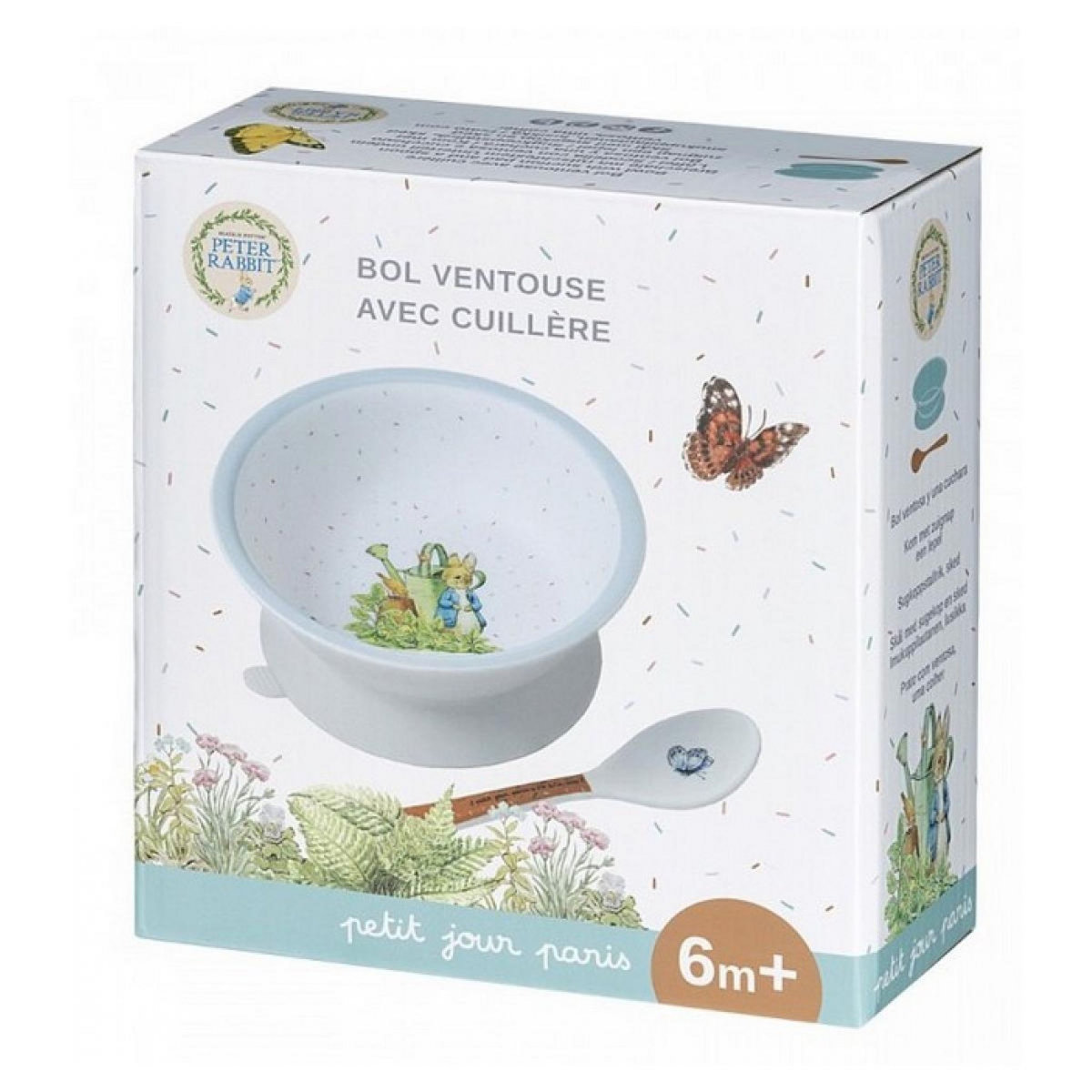 Petit Jour Bol ventouse avec cuillère Pierre Lapin Bleu