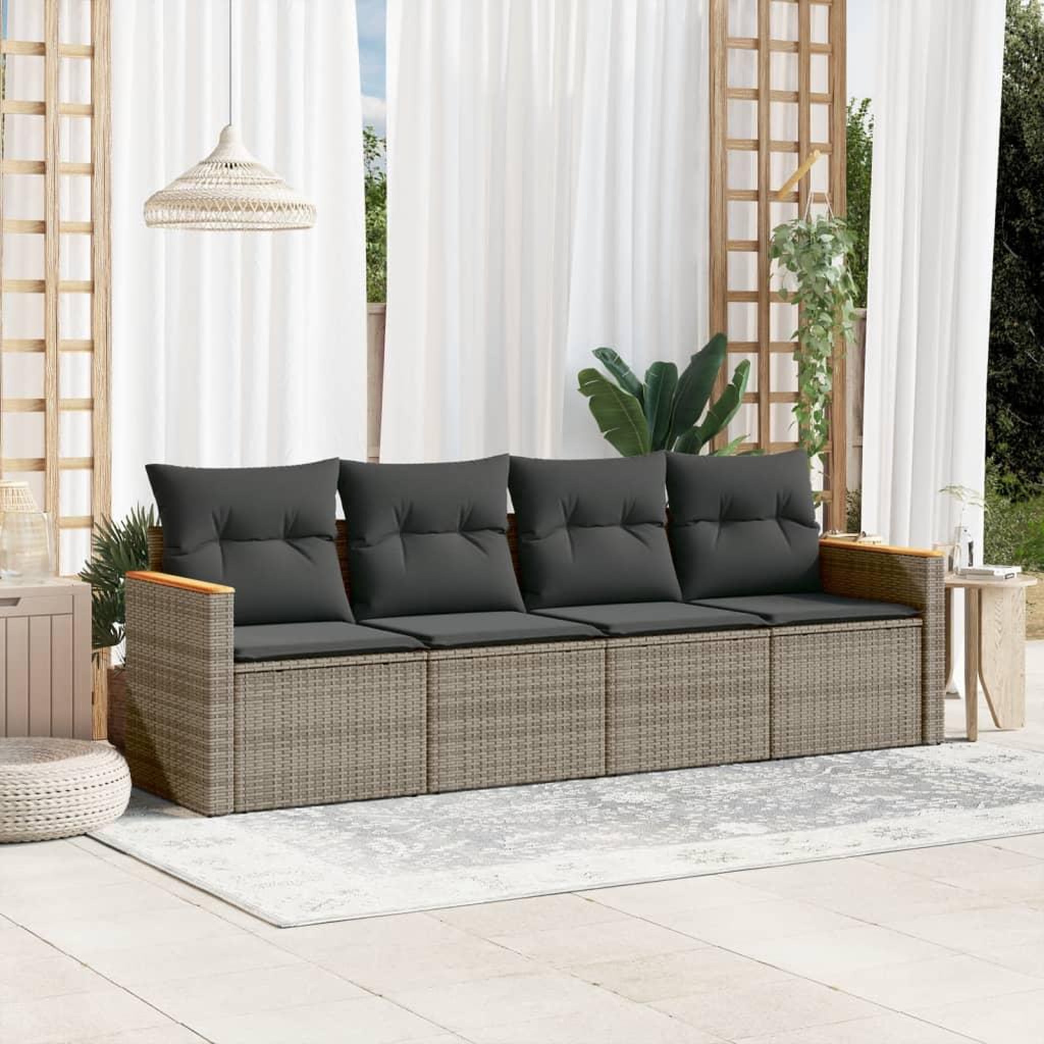 VIDAXL Salon de jardin 4 pcs avec coussins gris resine tressee