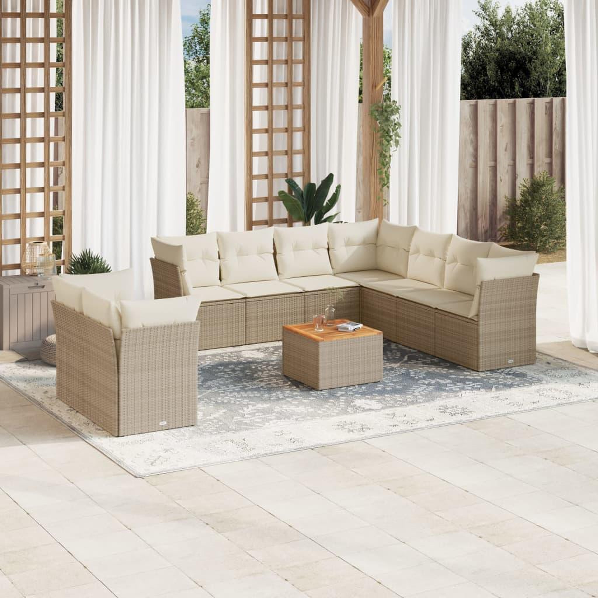 VIDAXL Salon de jardin 11 pcs avec coussins beige resine tressee