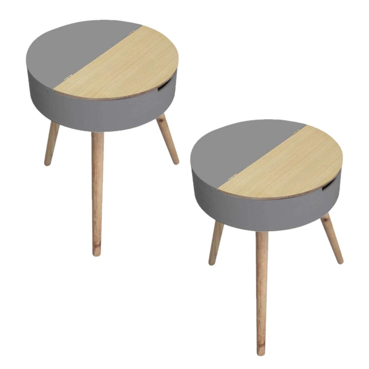 TOILINUX 2 Tables de nuit coffre Scandinave - Diam. 45 cm - Gris