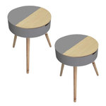 TOILINUX 2 Tables de nuit coffre Scandinave - Diam. 45 cm - Gris