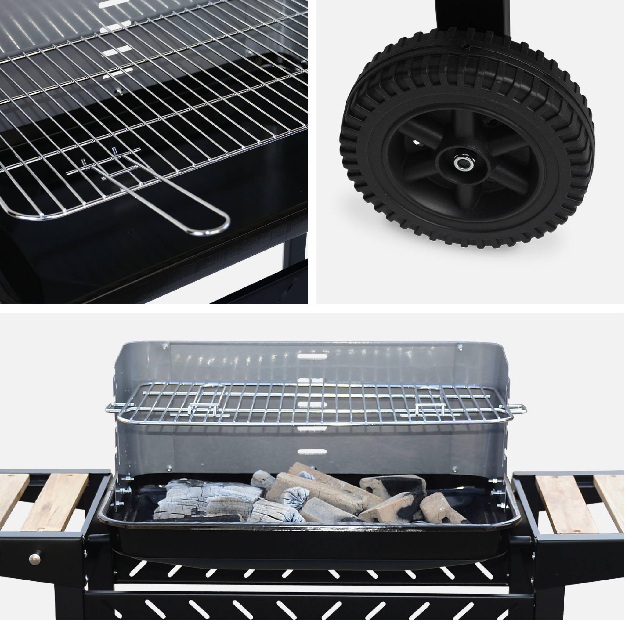 Voir la diapositive 6 : SWEEEK Barbecue au charbon. Noir et gris. hauteur de grille ajustable. cuve émaillée. tablettes en bois + Cheminée d'allumage
