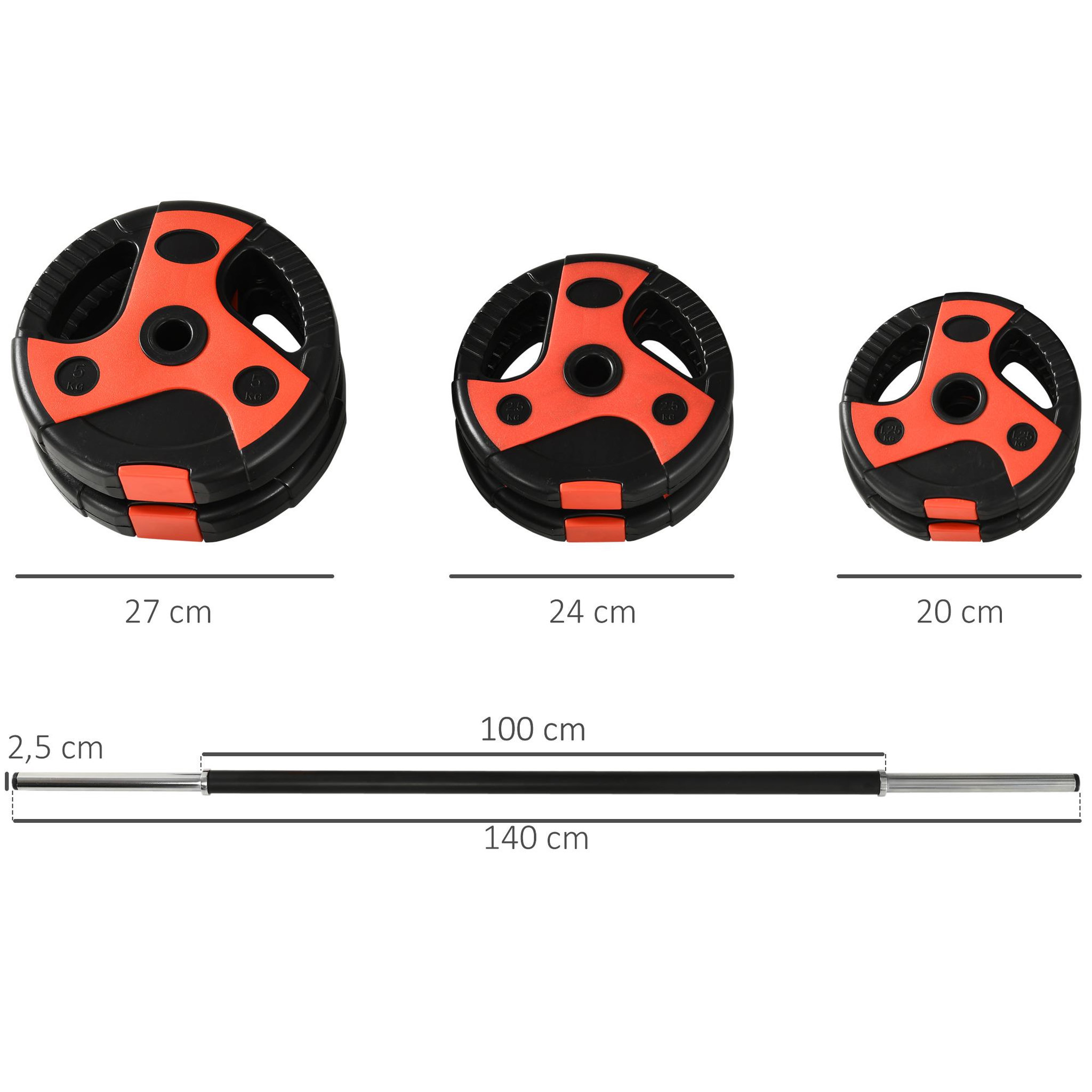 Voir la diapositive 3 : HOMCOM Kit pump 20 kg - barre et poids de musculation 1,40 m 27 mm - sets de barre de musculation - noir rouge