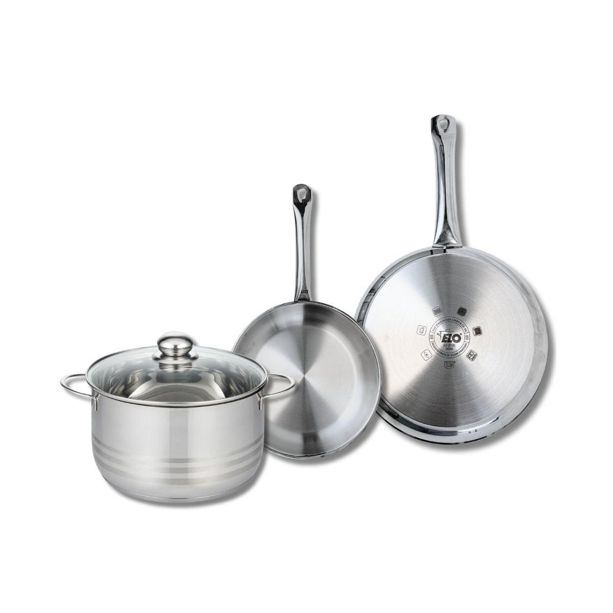 ELO Ensemble de 2 poêles de cuisson 24 et 28 cm et 1 faitout 24 cm elo profi brillant