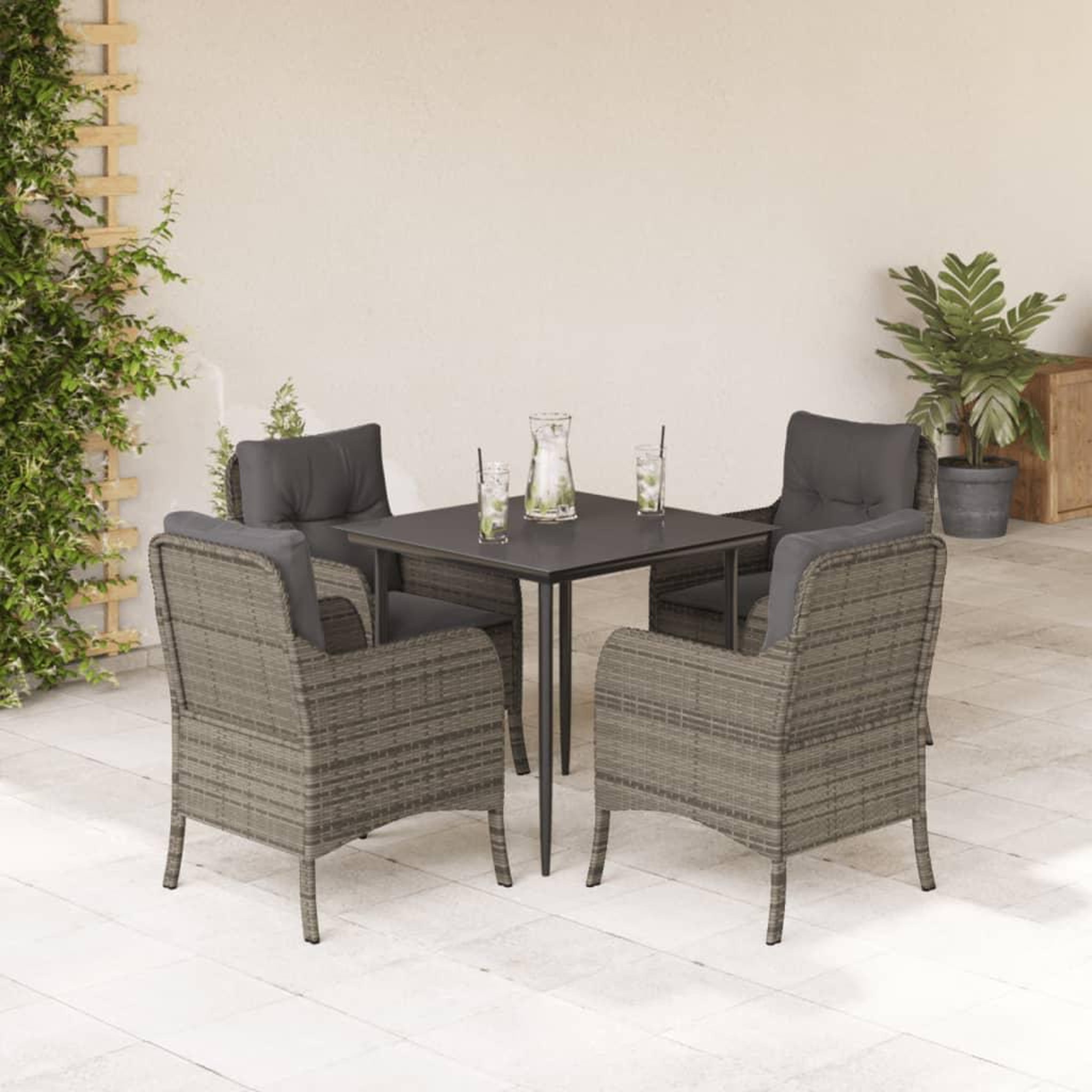 VIDAXL Ensemble a manger de jardin 5 pcs coussins gris resine tressee