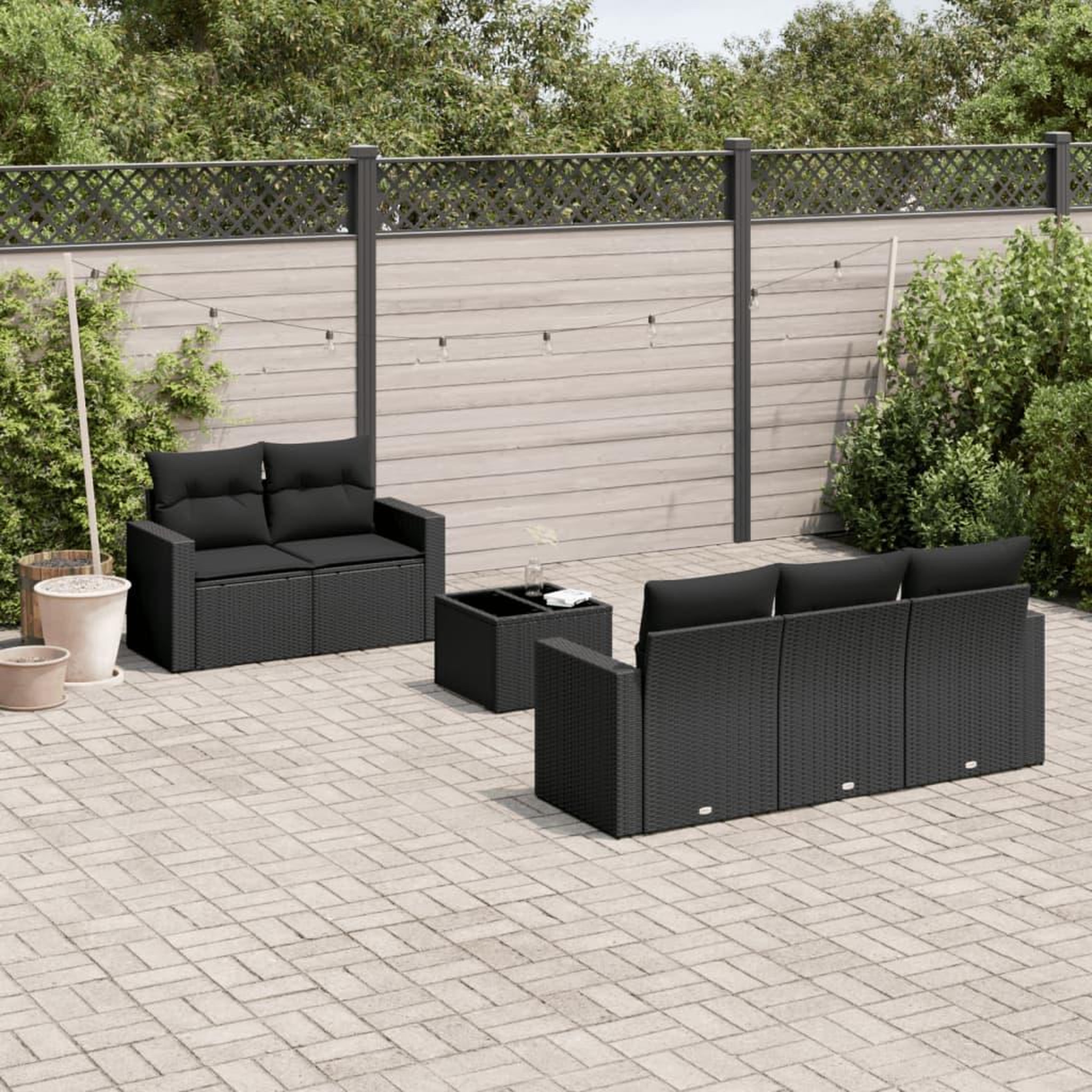 VIDAXL Salon de jardin 6 pcs avec coussins noir resine tressee