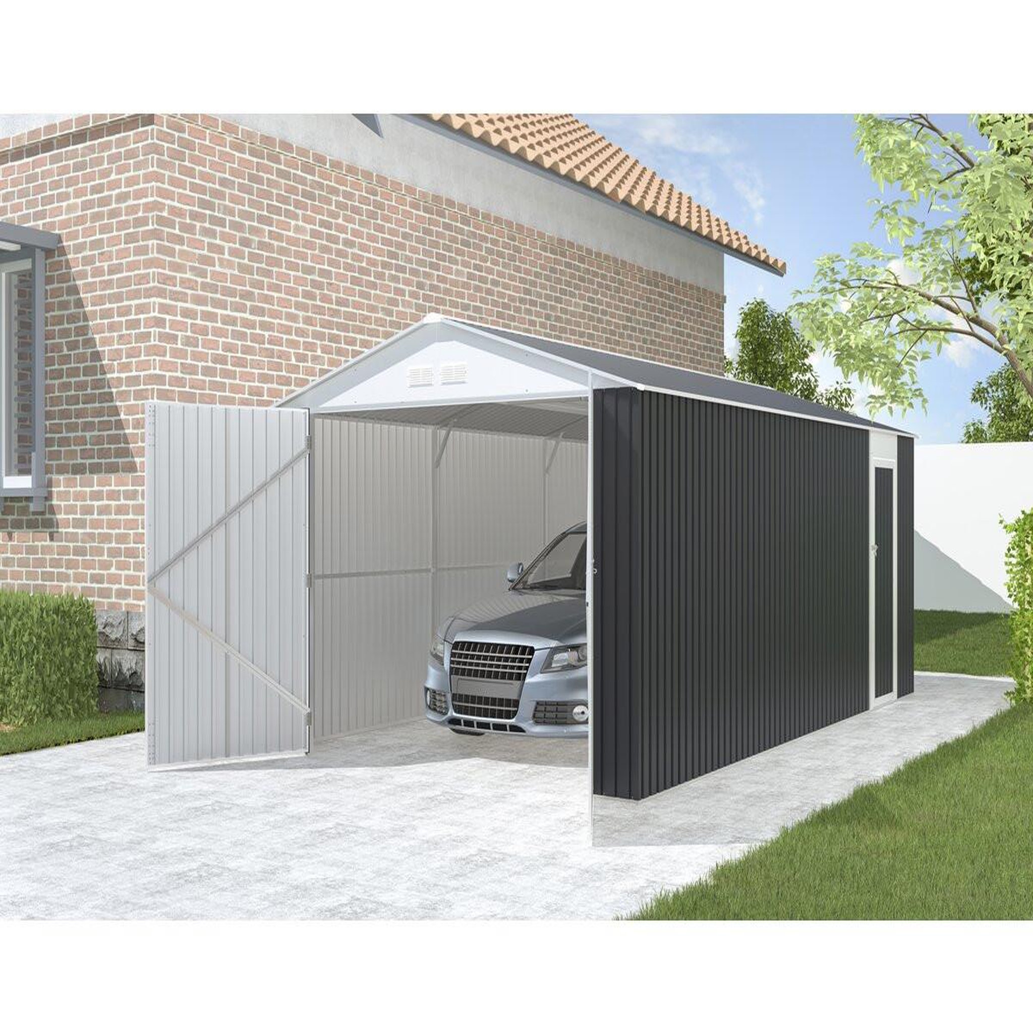 Voir la diapositive 2 : Habitat et Jardin Garage en métal  houston  18,56m²  - anthracite
