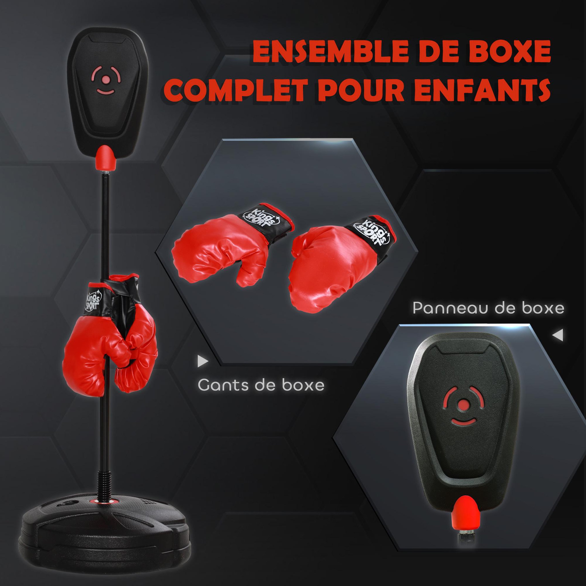 Voir la diapositive 5 : HOMCOM Punching ball enfant - sac de frappe enfant - hauteur réglable - base lestage, 2 gants inclus - rouge noir