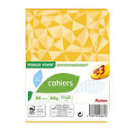 AUCHAN Lot de 3 cahiers piqués 17x22cm 96 pages grands carreaux Seyes coloris aléatoire