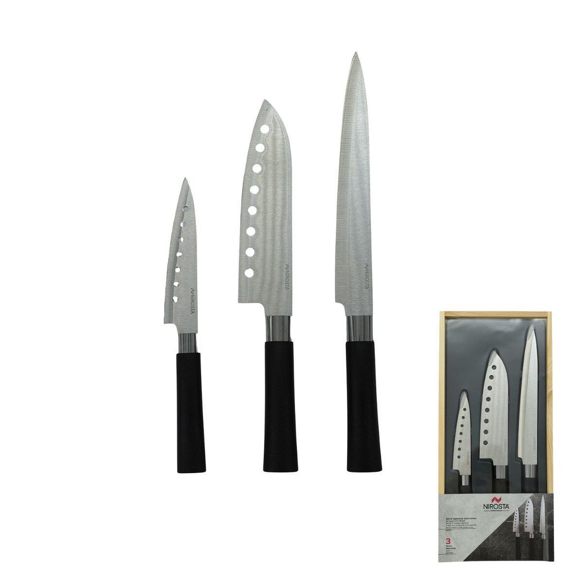 Fackelmann Coffret de 3 couteaux style japonais en acier santoku, gyuto et honesuki