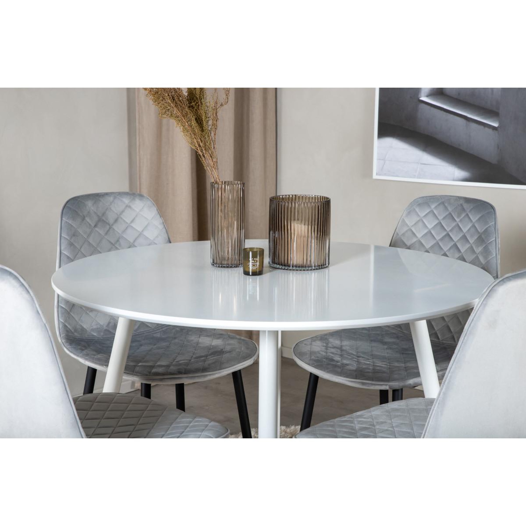 Voir la diapositive 6 : Paris Prix Ensemble table à manger & 4 chaises design  plaza & polar  100cm blanc & gris