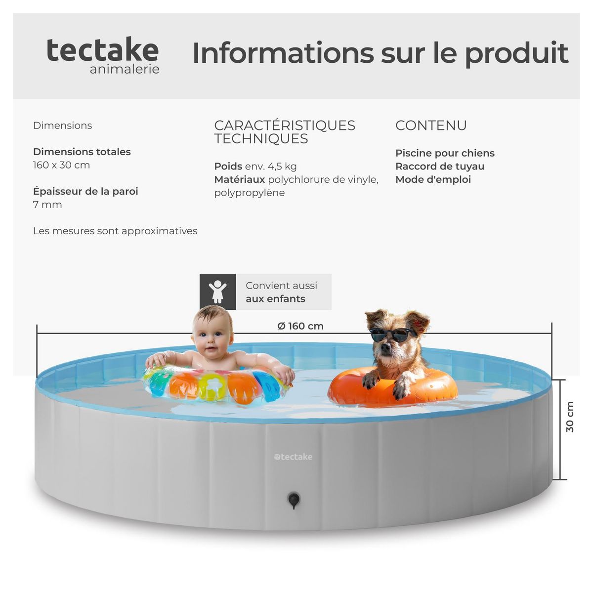 tectake Piscine pour chien en différentes tailles gris/bleu