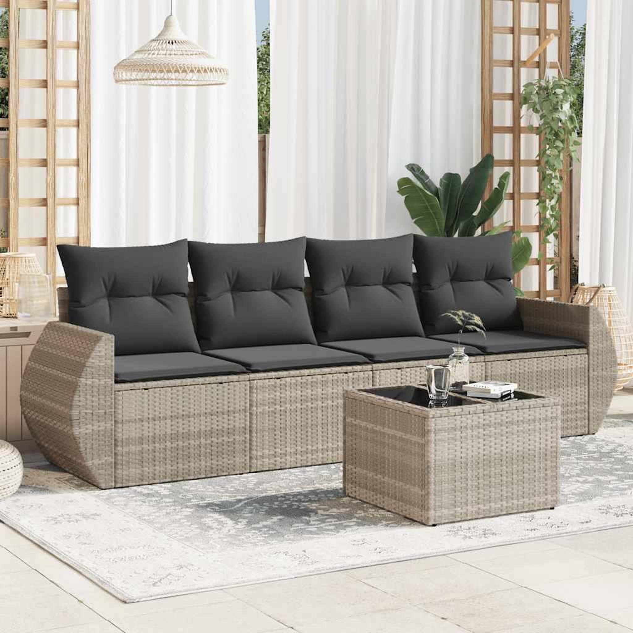 VIDAXL Salon de jardin 5 pcs avec coussins gris clair resine tressee