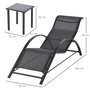 Voir la diapositive 3 : OUTSUNNY Lot de 2 bains de soleil design contemporain table basse plateau verre trempé métal époxy textilène noir