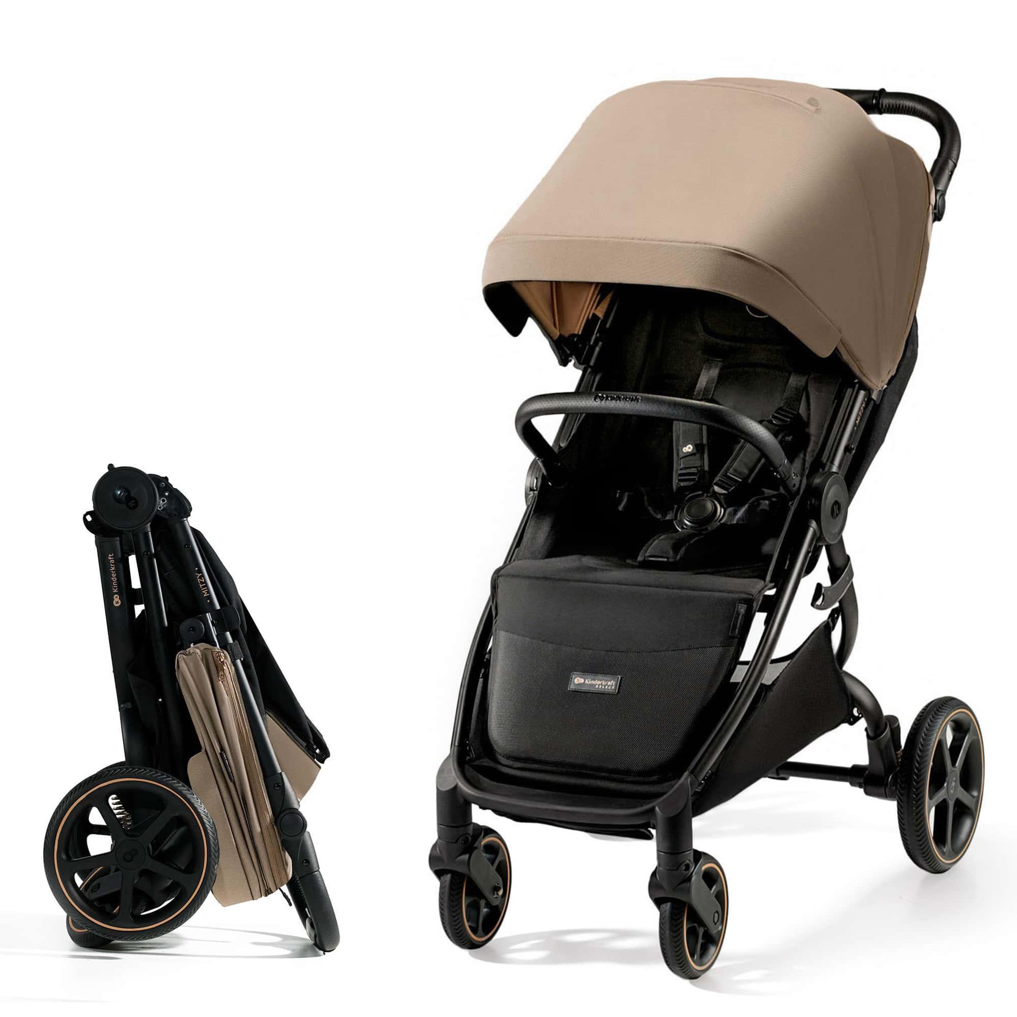 KINDERKRAFT Poussette compacte avec suspension et protection UPF50+ pour bébé. Coloris disponibles : Noir, Beige