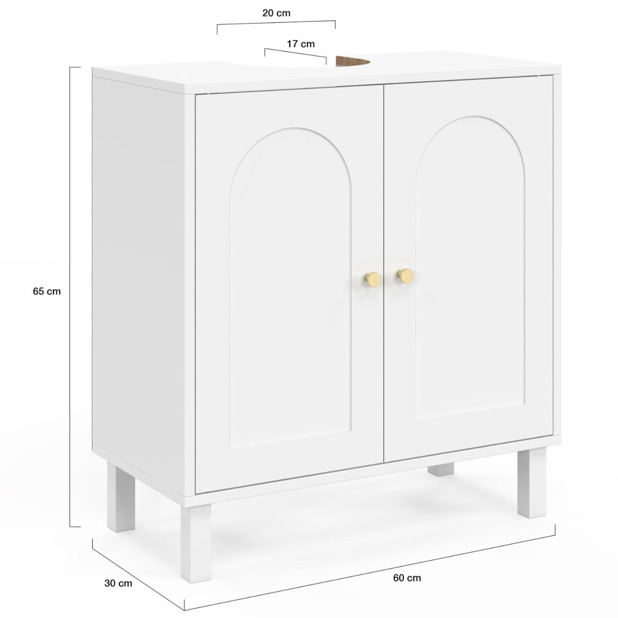 Voir la diapositive 5 : ID MARKET Meuble sous lavabo salle de bain arsene design arche bois blanc
