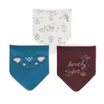 Petit Béguin Lot de 3 bavoirs foulards bébé fille Lovely Safari. Coloris disponibles : Bleu